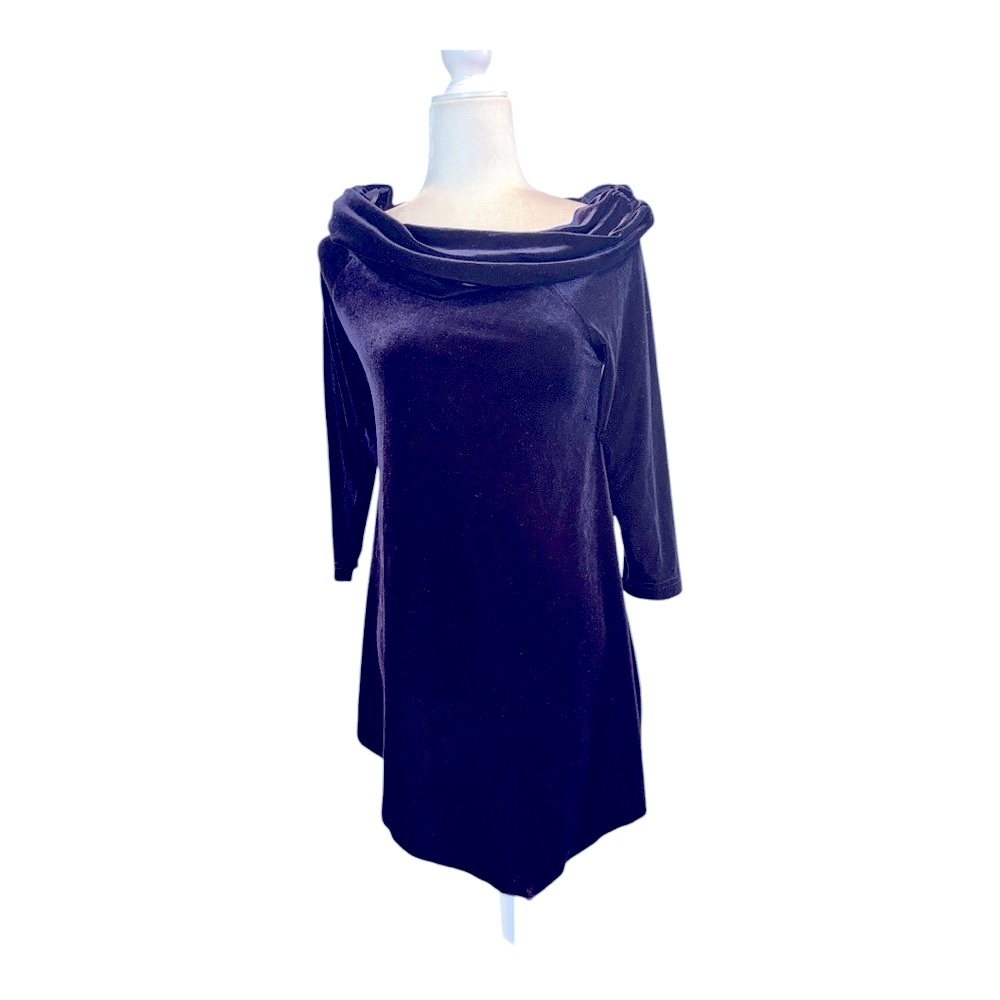 Sno Skins Tunic Draped Neck Velour Tunic Asymmetrical Hem Violet Sz XS